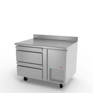 46 Inch Refrigerated Worktop Refrigerator Featuring Two Drawers And Stainless Steel Finish