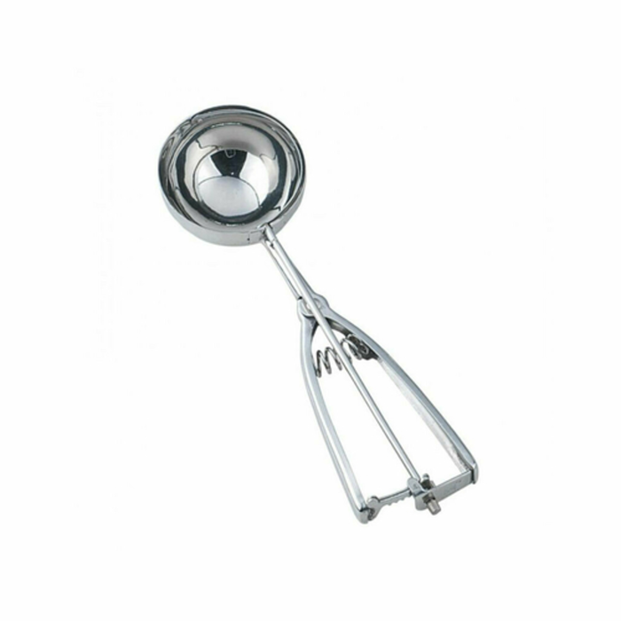 Alt Tag: Omcan 34850 #100 Portion Control Stainless Steel Standard Round Bowl Disher, stainless steel round bowl scoop with squeeze handle