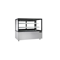 Flat Glass Neutral Showcase Display Case For Non-Refrigerated Baked Goods And Pastries With Sleek Design And LED Lighting.
