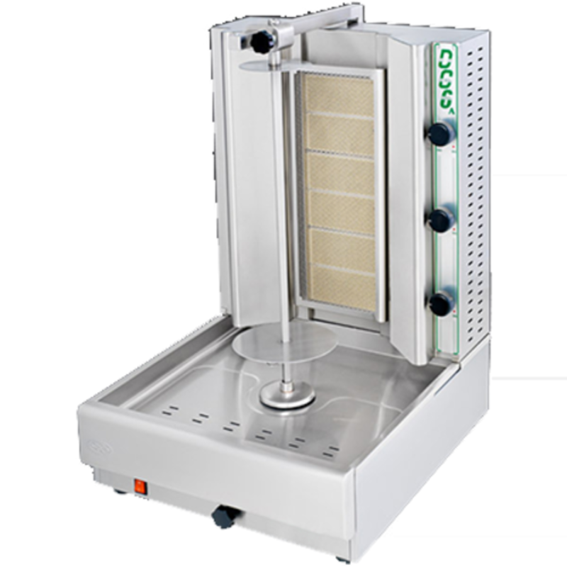 Tag alternatif : Visvardis DG6A Capacité 66-100 lb Gyro-Broiler vertical à gaz, gril vertical en acier inoxydable avec éléments chauffants et brochette