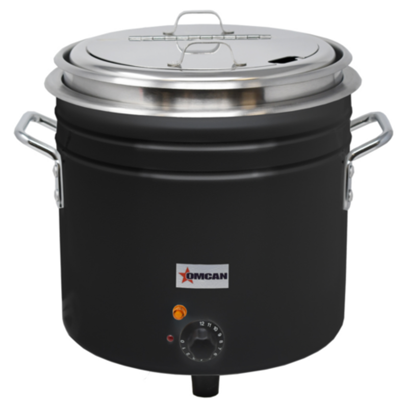 Chauffe-bouilloire Omcan 44392 style rétro noir de 11 litres avec couvercle en acier inoxydable et cadran de contrôle de température