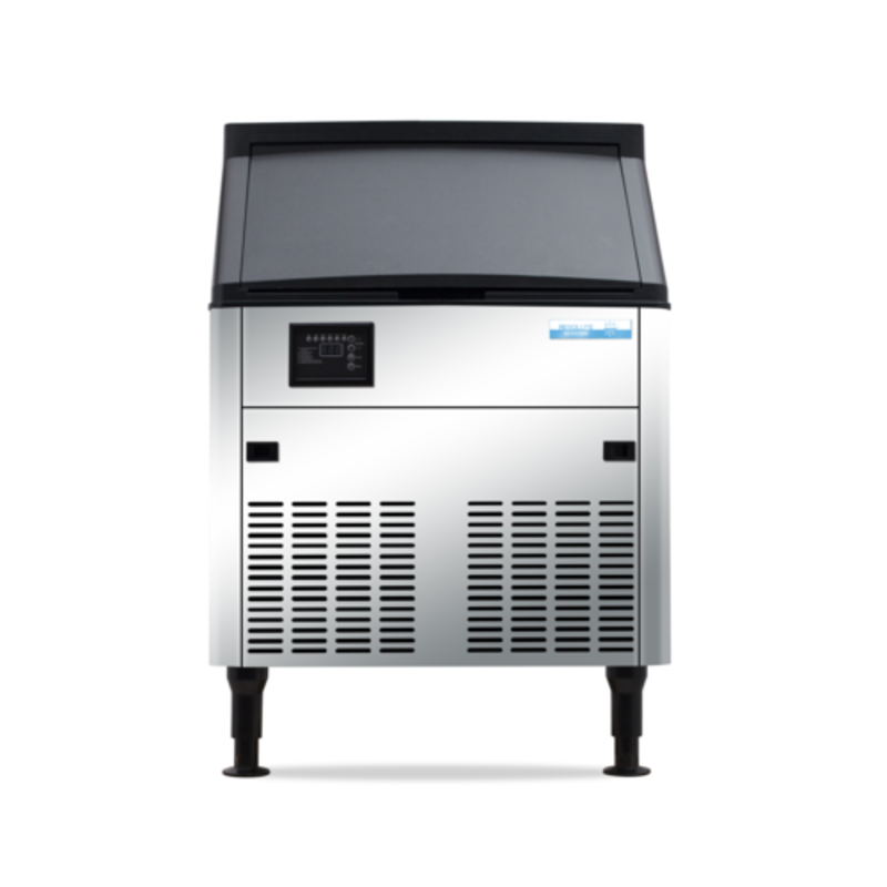 Commercial Cube Ice Maker Front View with Stainless Steel Finish and Control Panel
