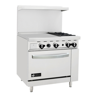 36 Inch Gas Restaurant Range With Griddle Featuring A 24 Inch Griddle And Two Open Burners