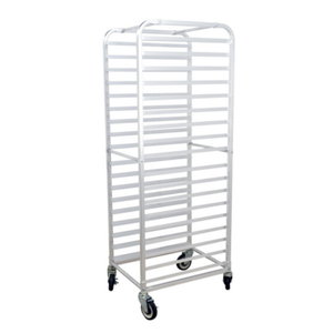 OMCAN 27054 Aluminum Pan Rack with 18 Pan Capacity, curve top 18-slide commercial sheet pan rack with casters