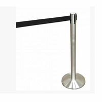 Omcan 30438 6.5 ft. Retractable Belt Crowd Control Stanchion stainless steel post with black belt for queue management
