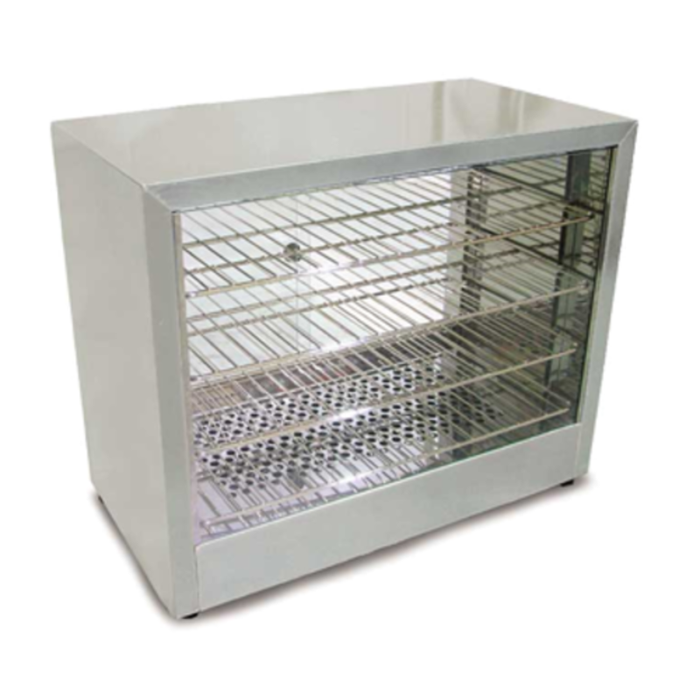 Alt Tag: OMCAN 26086 25-Inch Countertop Hot Food Display Warmer stainless steel glass display case with wire racks