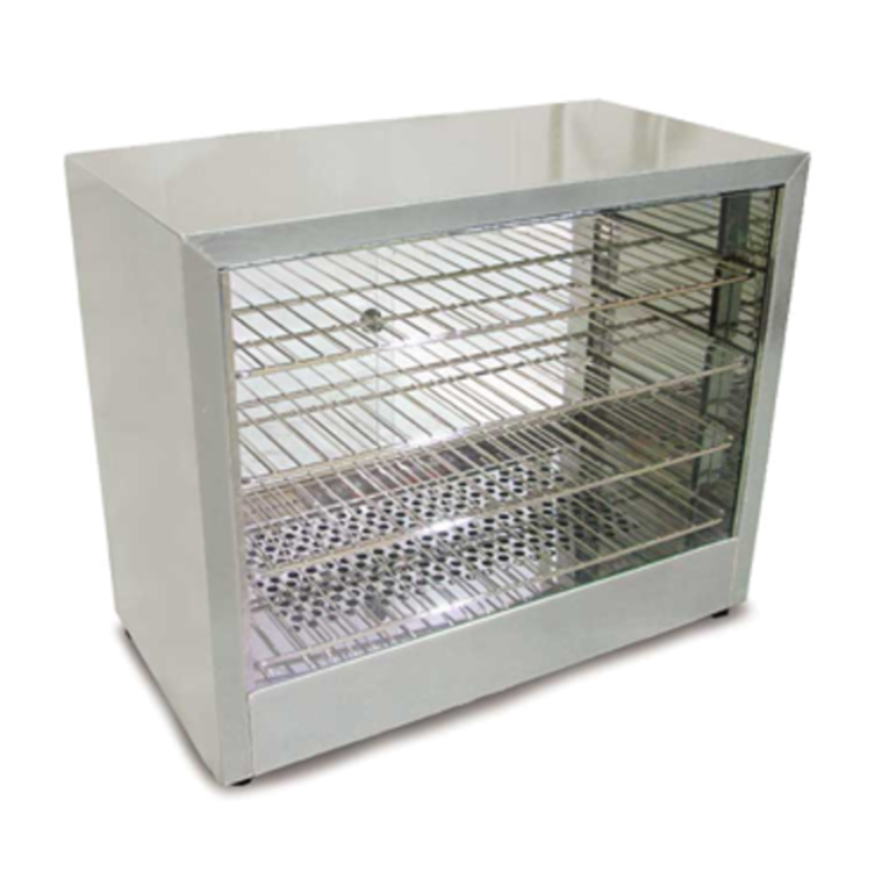Alt Tag: OMCAN 26086 25-Inch Countertop Hot Food Display Warmer stainless steel glass display case with wire racks
