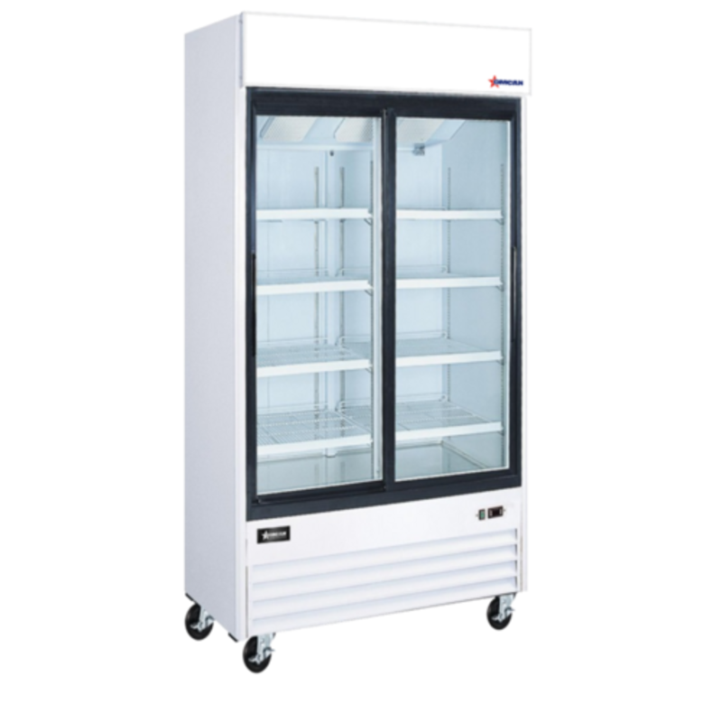 Omcan 50127 40" Glass Door Merchandiser Refrigerator With Two Glass Sliding Doors For Retail Use