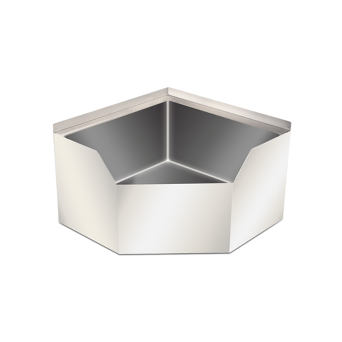 Omcan 47470 Stainless Steel Corner Mop Sink with a sleek design, perfect for efficient cleaning in tight spaces.