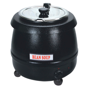 Commercial Soup Kettle Warmer Featuring A Bean Soup Label And A Lid For Efficient Heating In Foodservice Settings