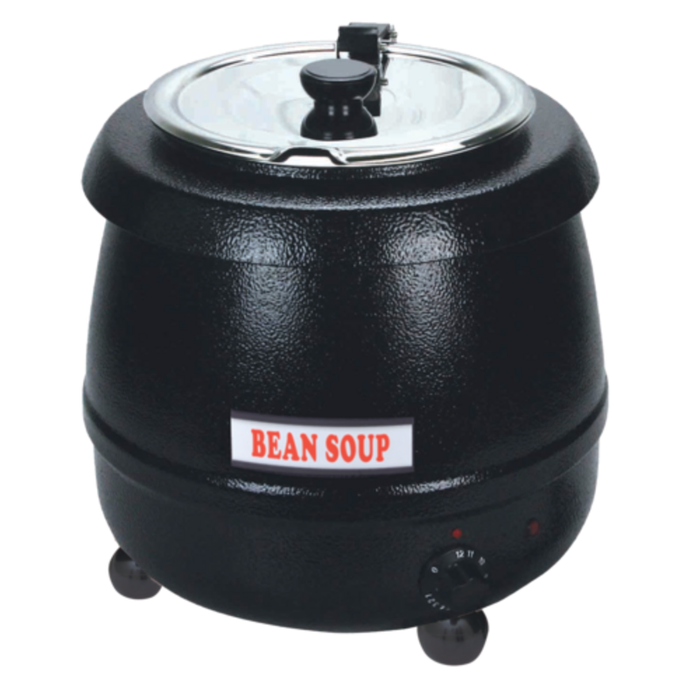 Commercial Soup Kettle Warmer Featuring A Bean Soup Label And A Lid For Efficient Heating In Foodservice Settings