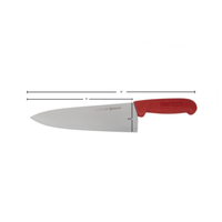Alt Tag: OMCAN 12008 8-Inch Professional Stainless Steel Chef Knife Red Handle, stainless steel blade with red handle, size diagram