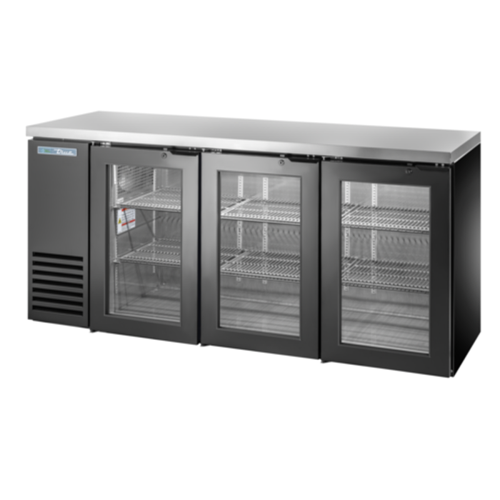 Réfrigérateur de bar arrière True Refrigeration TBB24-72 de 183 cm à trois portes vitrées