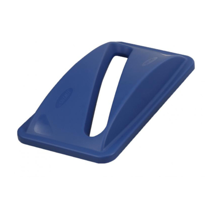 Alt Tag: Omcan 43300 Polypropylene Blue Lid for Paper (for Item 43299), blue commercial trash receptacle lid top with paper slot