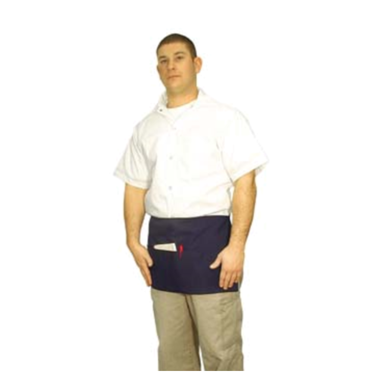 Black Cotton Waist Apron Worn By A Server, Providing Practical Coverage And Easy Access To Essential Tools.