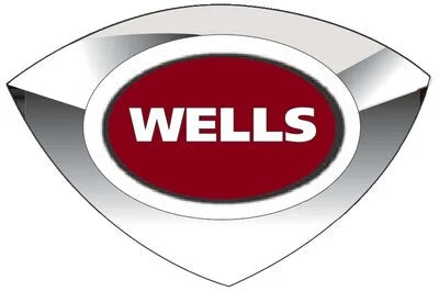 Wells logo with red center and silver border on a white background