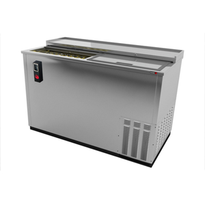 Alt Tag: Fagor 50.5-inch Stainless Steel Slide Top Horizontal Bottle Cooler commercial bar refrigerator with sliding top lid, stainless steel finish