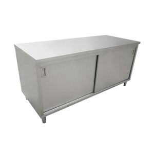 Omcan 44186 Stainless Steel Commercial Work Table With Sliding Doors For Efficient Kitchen Use