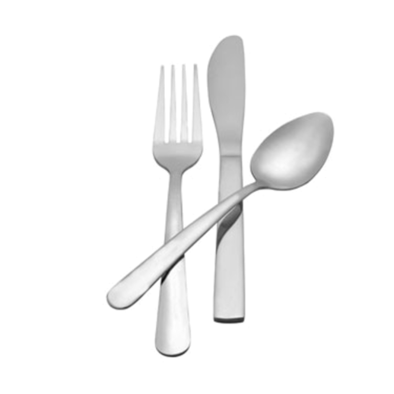 Stainless Steel Oyster Cocktail Fork Next To A Knife And Spoon On A White Background