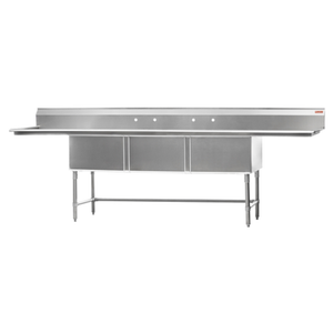 Rosko RO-ST-2424-LR24 120" x 29.5" Three Compartment Sink