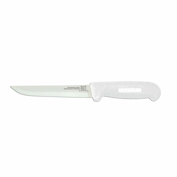 Alt Tag: OMCAN 11717 6-Inch Straight Blade Professional Boning Knife White Handle with white handle and straight 6-inch blade