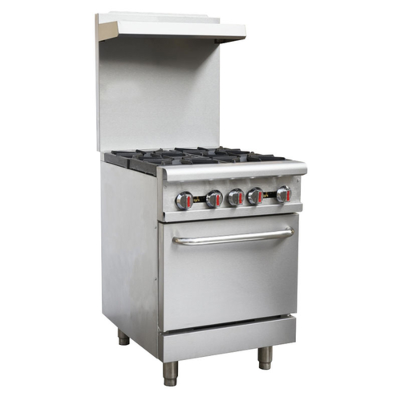 Omcan 46024 24-Inch Commercial Natural Gas Range Oven With Four Burners And A Compact Design