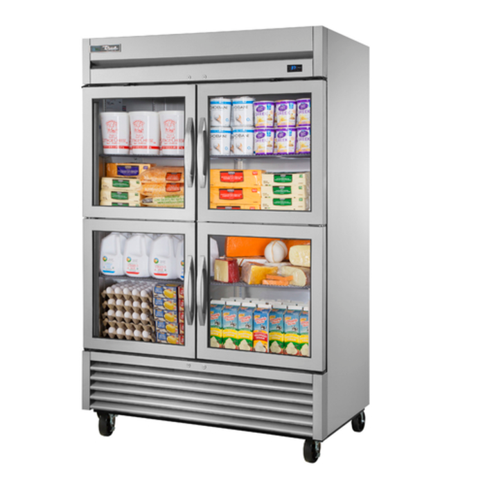 Réfrigérateur à quatre demi-portes vitrées en inox True, de 54 pouces de large