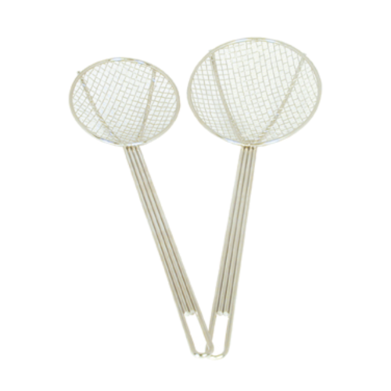 Heavy-Duty Wire Mesh Skimmer Set With Two Meshed Bowls And Long Handles
