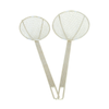 Heavy-Duty Wire Mesh Skimmer Set Featuring Two Sizes With Long Handles For Efficient Lifting And Skimming.