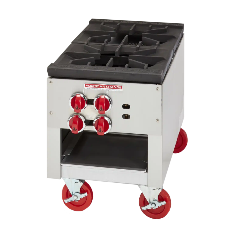American Range ARSP-18-2 Gas Stock Pot Range With Four Burners And Rolling Casters