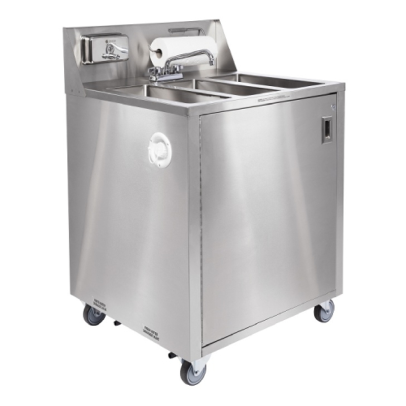 Ancaster AFE-TB101 Three Basin Portable Sink With Hot Water On Wheels, Ideal For Outdoor Events And Catering Services.