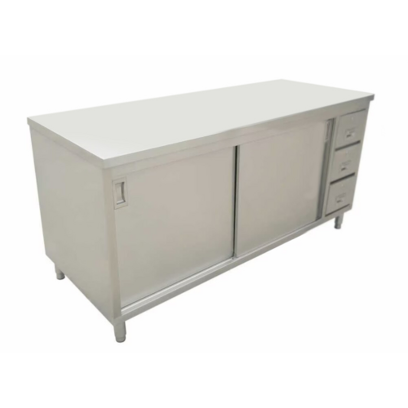 Omcan 44196 60" Stainless Steel Work Table With Cabinet Featuring Sliding Doors And Drawers