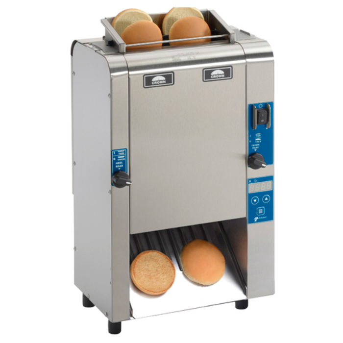 Antunes 9210916 VCTM-2 Vertical Contact Conveyor Toaster with buns in view, perfect for efficient sandwich preparation.