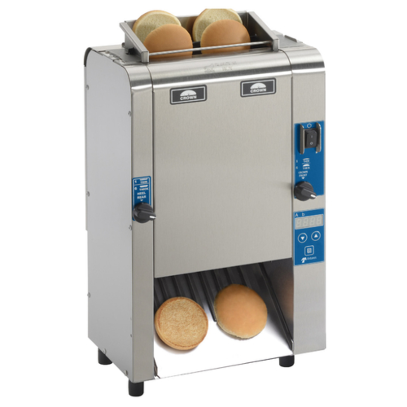 Antunes 9210916 VCTM-2 Vertical Contact Conveyor Toaster with buns in view, perfect for efficient sandwich preparation.