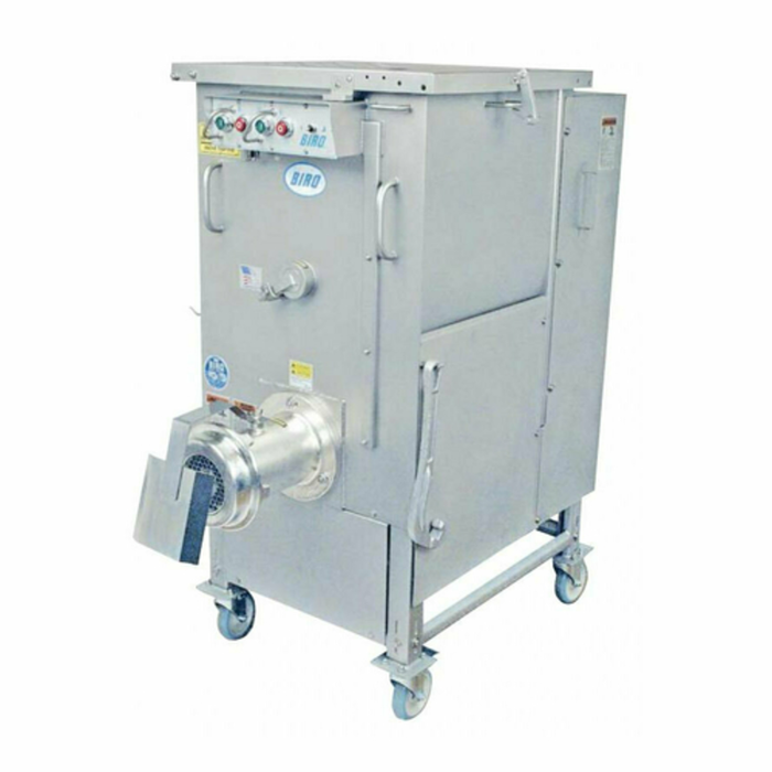 Étiquette alternative : Biro AFMG-52 2200 lbs/h Hachoir à viande industriel haute capacité Broyeur à viande en acier inoxydable commercial sur roulettes