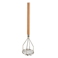 Alt Tag: Omcan 80398 Heavy-Duty Commercial Potato Masher with Wood Handle 24-Inch stainless steel masher with wooden handle