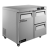36 Inch Undercounter Refrigerator With Drawers Featuring A Stainless Steel Exterior And Two Convenient Drawers.