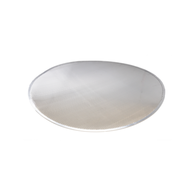 Alt Tag: OMCAN 13490 30" Crimped Heavy-Duty Aluminum Pizza Baking Screen, round crimped aluminum pizza screen for crispy crust