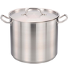 Alt Tag: Omcan Commercial Grade Stainless Steel 24 Quart Stock Pot with lid, heavy-duty commercial stainless stock pot for soups, stocks, chili