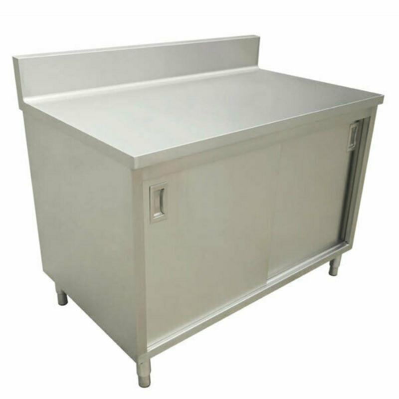 72 Inch Stainless Steel Work Table With Doors And Backsplash For Efficient Kitchen Preparation