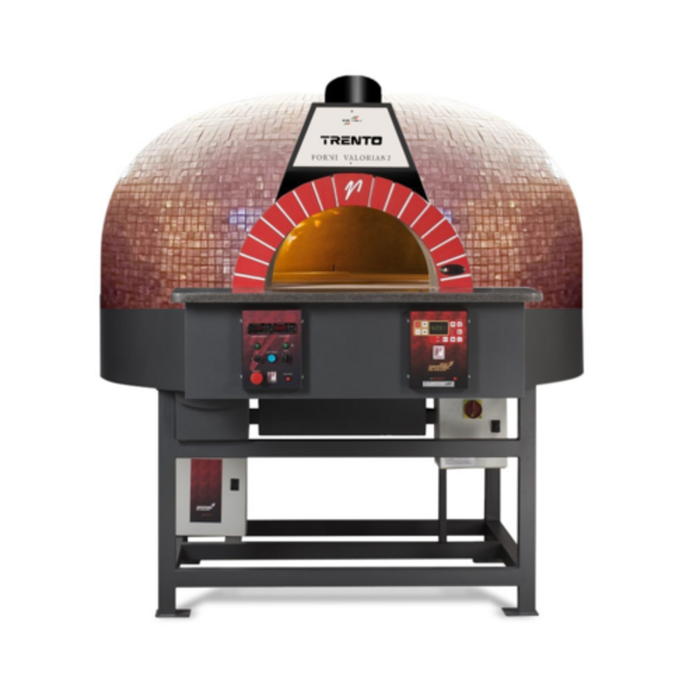 Omcan 48145 Versatile 7-Pizza Rotary Wood Coal Gas Fired Oven commercial rotary pizza oven front view