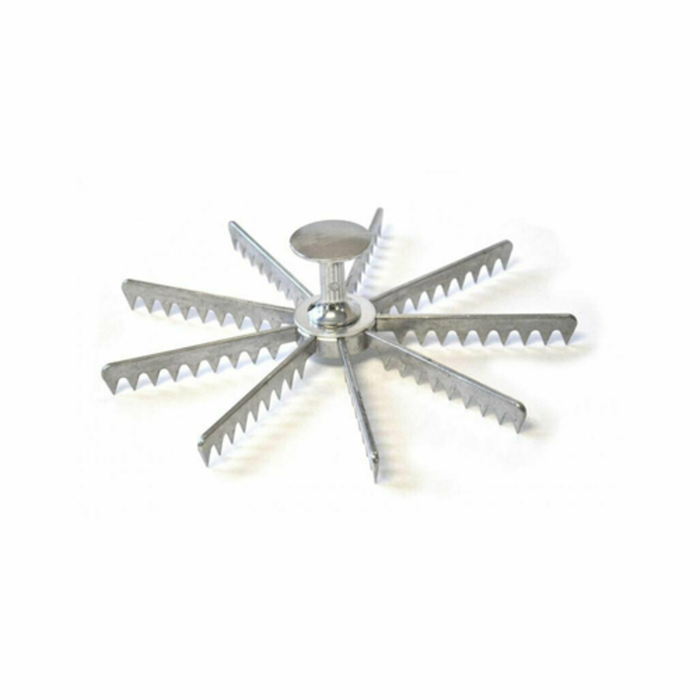 Alt Tag: Omcan 34864 Aluminum Pie and Cake Portion Marker 12-Cut, cast aluminum 12-slice cake and pie marker for consistent portions