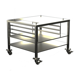 Alto-Shaam Oven Equipment Stand with wheels, sturdy design, and shelves for efficient kitchen organization.