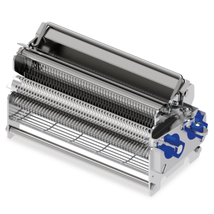 Omcan 47710 96-Blade Stainless Steel Tenderizer Cradle For Electric Meat Tenderizer #47709 stainless steel cradle attachment, angled view