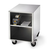 Stainless Steel Mobile Equipment Stand With Printer And Shelf, Ideal For Commercial Kitchen Use.