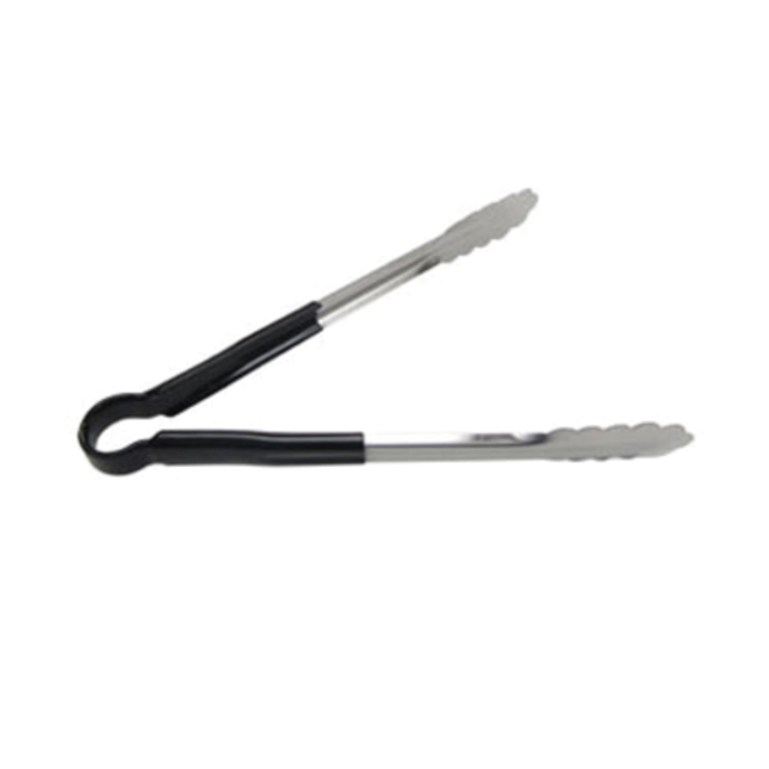 SEP-10BK 10" Heavy-Duty Stainless Steel Scalloped Utility Tongs Black