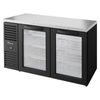 60 Inch Two Door Glass Back Bar Cooler with Black Steel Exterior and Stainless Steel Top