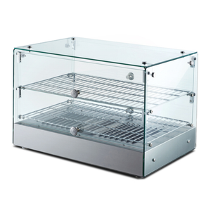 Alt Tag: OMCAN 41871 50L Countertop Heated Food Display Case Warmer stainless steel glass countertop hot food display with 2 shelves