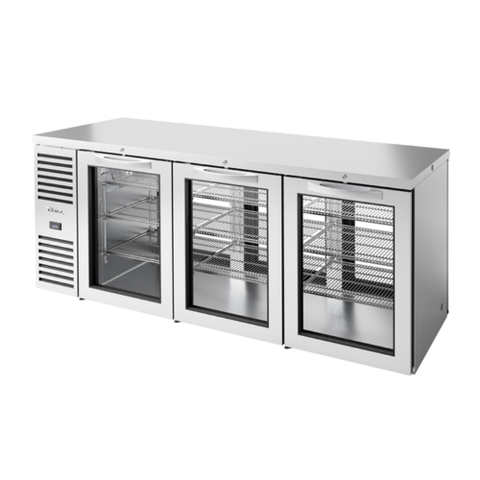 True TBR84-PTSZ1-L-S-GGG-GGG-1 84" Pass-Thru Refrigerated Back Bar Cooler