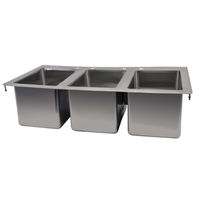 Alt Tag: Omcan 39783 Three Tub Stainless Steel Drop-In Sink with Drain, commercial kitchen 3-compartment drop-in sink